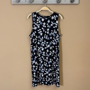 J. Jill Wearever Sleeveless Midi Dress with White and Light Blue Leaf Print